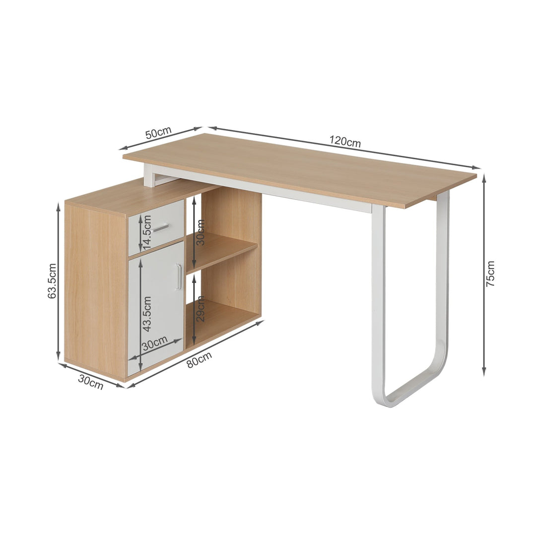 Yates 120cm Computer Desk with Left Cabinet - Oak