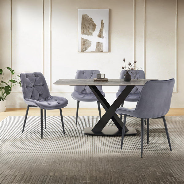 Dallas Dining Chair - Set of 4 - Dark Grey + Black