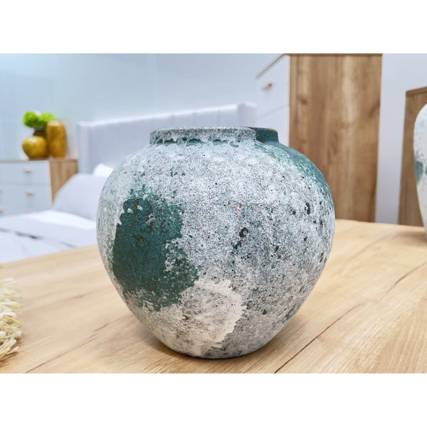 Elara Ceramic Vase White and Green - Round Small