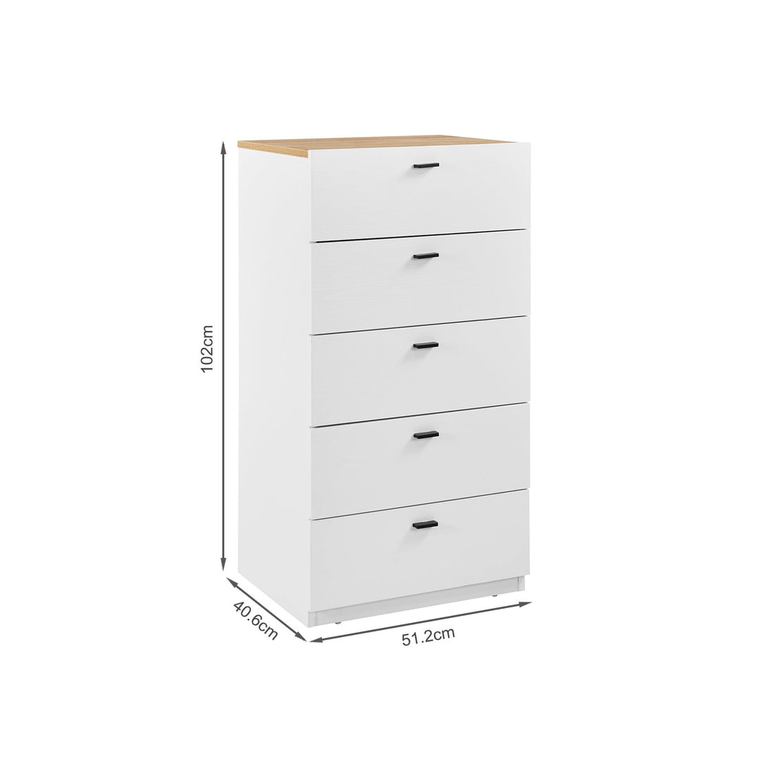 Hekla Tallboy 5 Drawer Chest Dresser - White