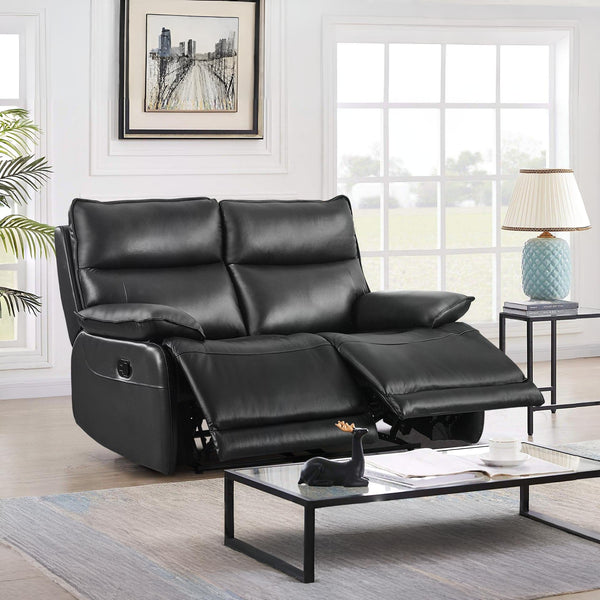 Halcombe Manual Full Leather 2 Seater Recliner Sofa - Black