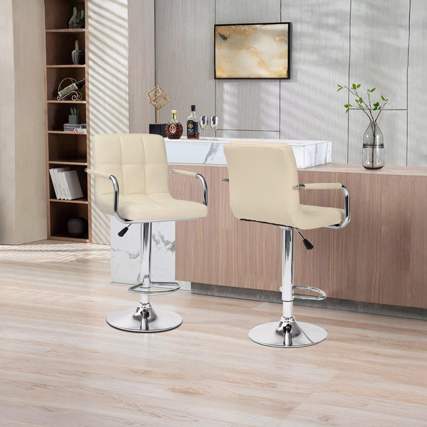 Lois Bar Stool with PU Leather - Set of 2 - Beige