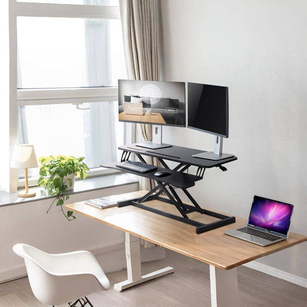 Sit-Stand Desk Converter with Keyboard Tray - Black