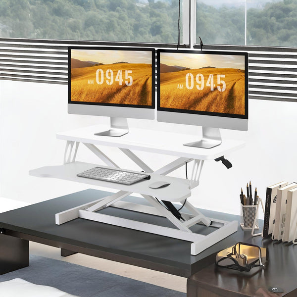 Sit-Stand Desk Converter with Keyboard Tray - White