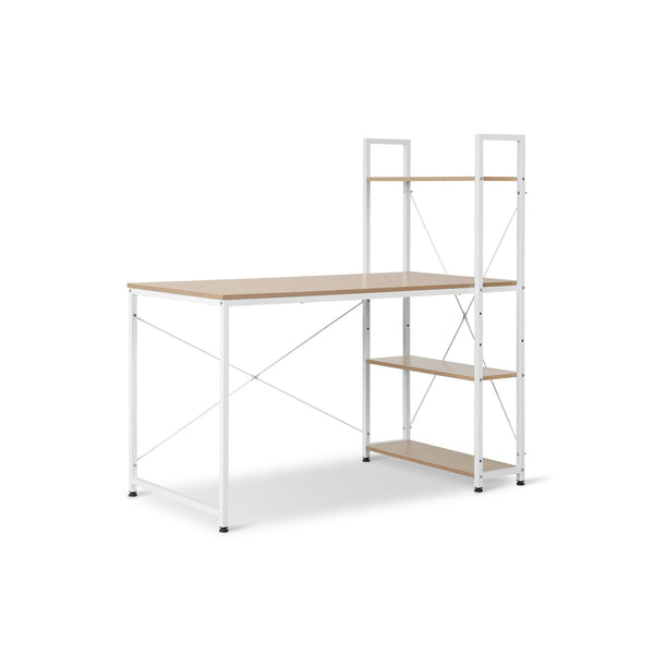 William 120cm Computer Desk with Bookshelf - White + Natural