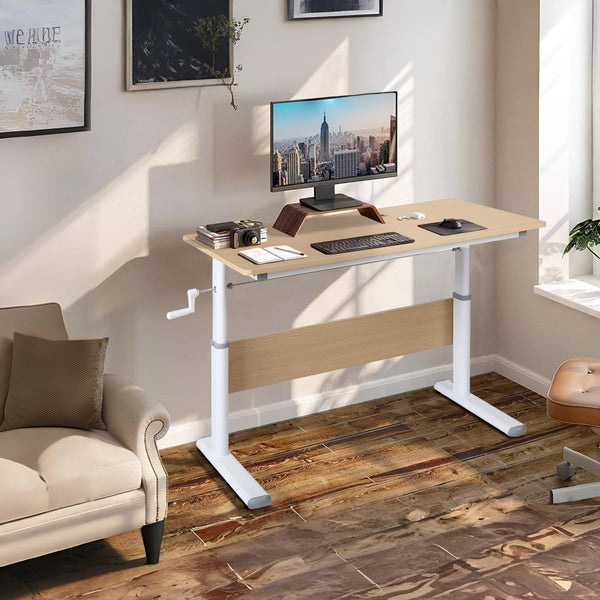 Lucas 100cm Manual Standing Desk - Maple + White