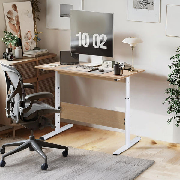 Hector 100cm Height-Adjustable Computer Desk - Maple + White