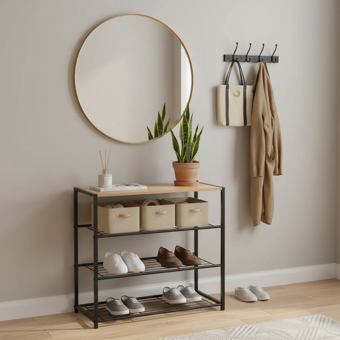 Milton 4 Tier Storage Shelf - Maple + Black