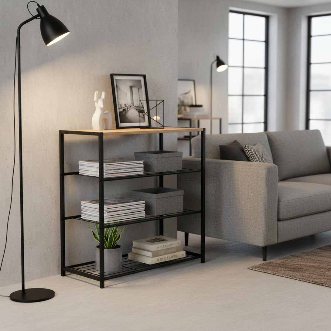 Milton 4 Tier Storage Shelf - Maple + Black