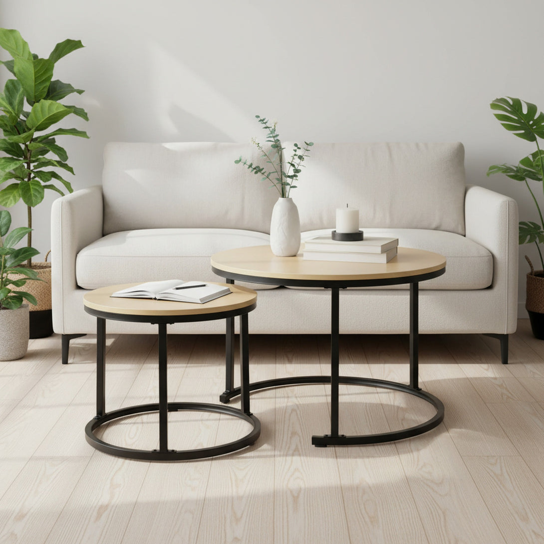 Nasser Nesting Coffee Table - Set of 2 - Natural + Black