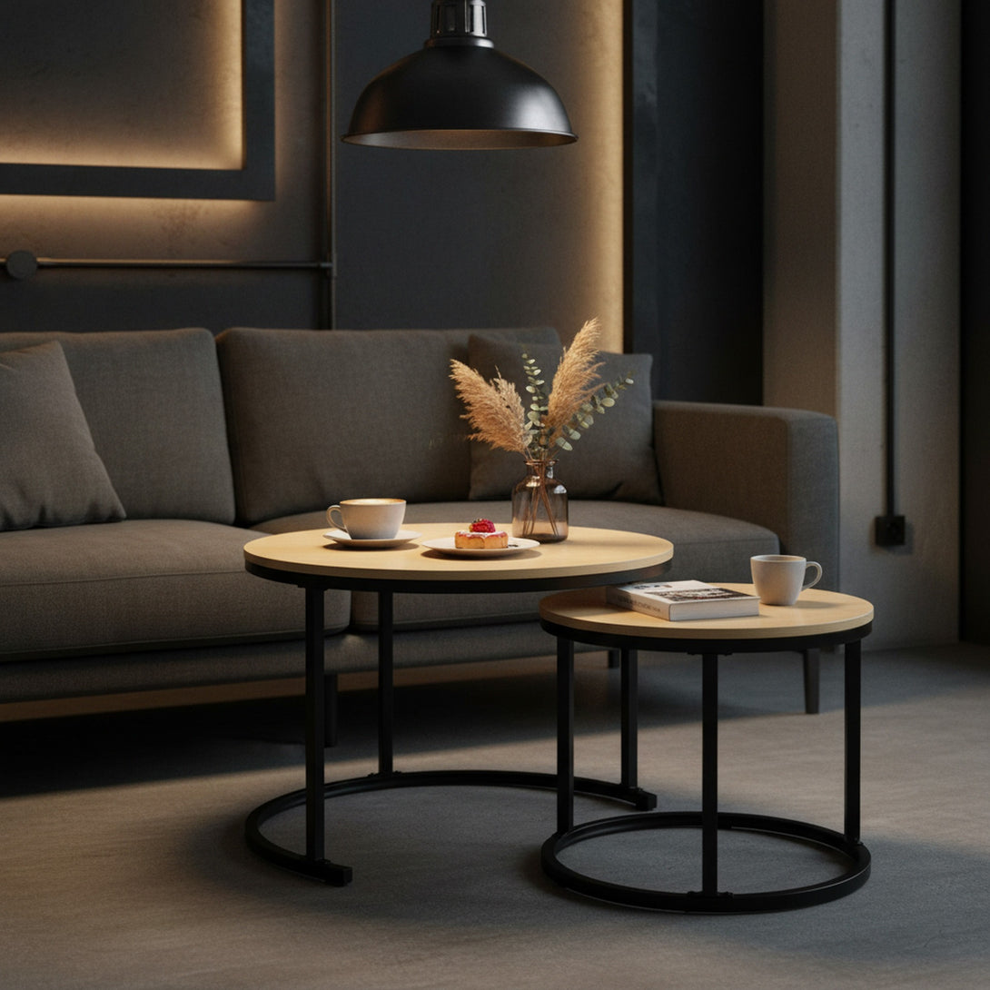 Nasser Nesting Coffee Table - Set of 2 - Natural + Black