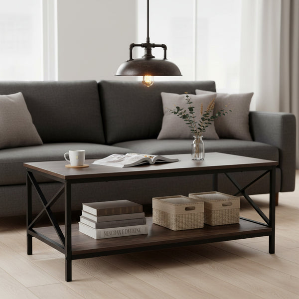 Chad Rectangle Coffee Table - Rustic Brown + Black