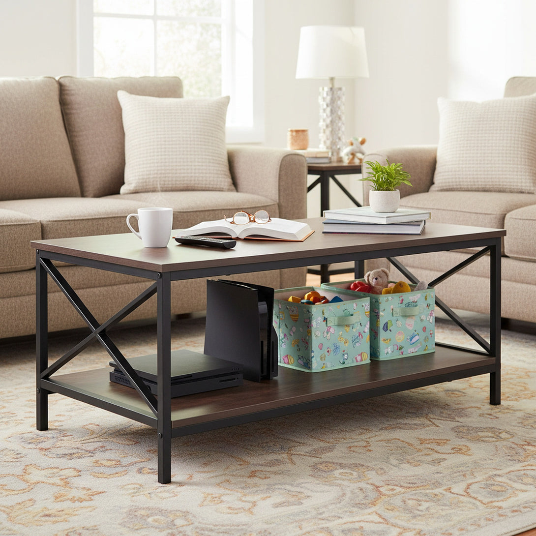Chad Rectangle Coffee Table - Rustic Brown + Black