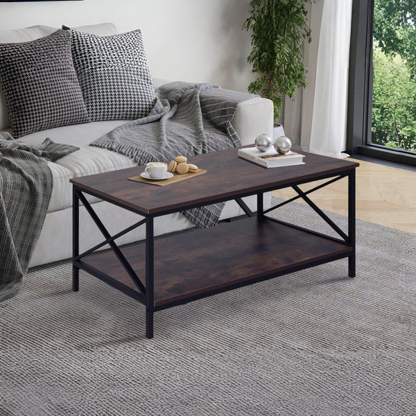 Chad Rectangle Coffee Table - Rustic Brown + Black