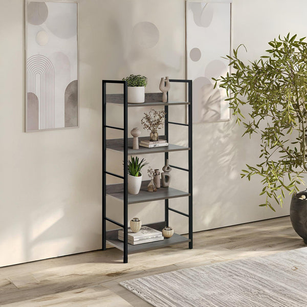 Towai 4 Tier Storage Shelf - Grey Oak + Black