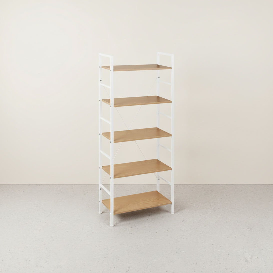 Hikuai 5 Tier Bookshelf - Natural + White