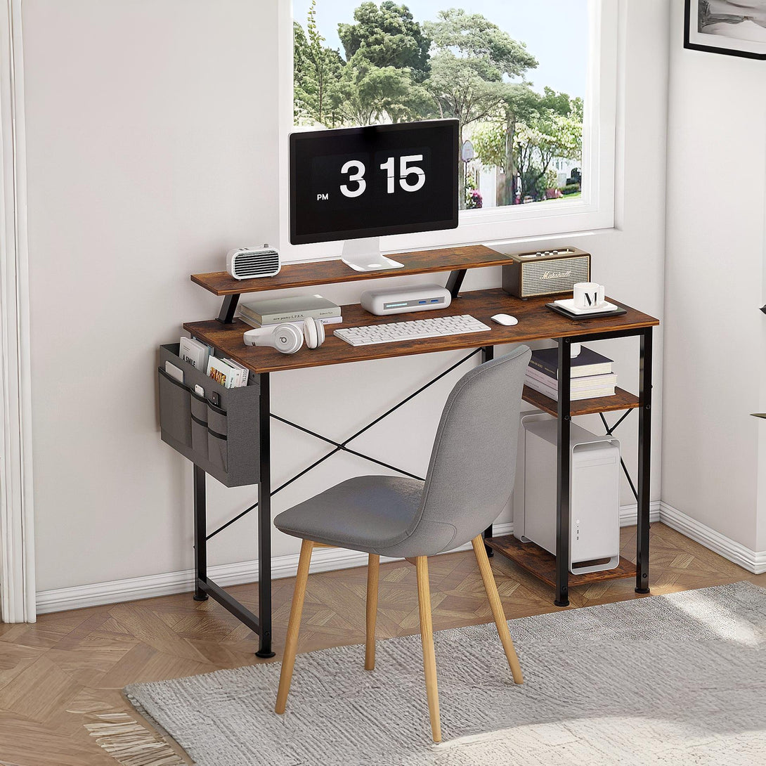 Logan 100cm Computer Desk with Storage Bag - Rustic Brown