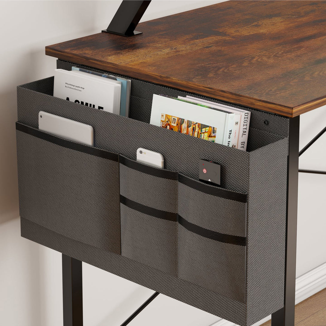 Logan 100cm Computer Desk with Storage Bag - Rustic Brown