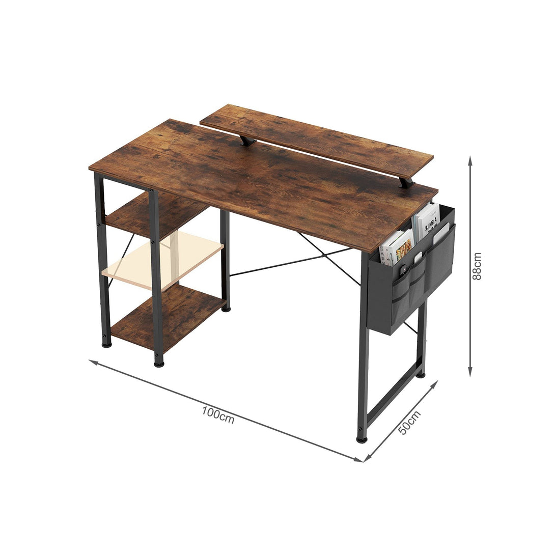 Logan 100cm Computer Desk with Storage Bag - Rustic Brown