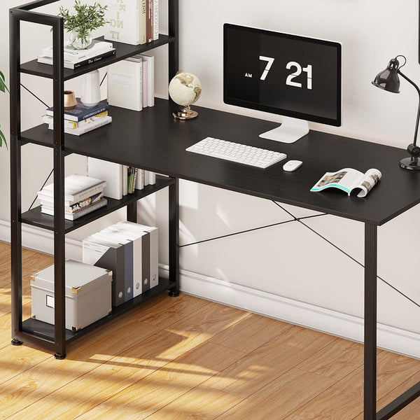Kevin 140cm Computer Desk with Bookshelf - Black
