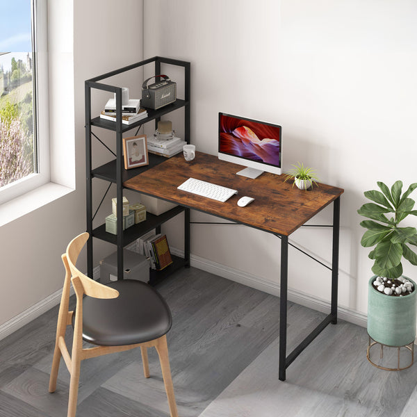 Zayden 100cm Computer Desk with Bookshelf - Rustic Brown + Black