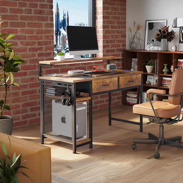 Emilio 100cm Computer Desk with 2 Drawers - Rustic Brown