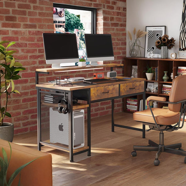 Emilio 120cm Computer Desk with 2 Drawers - Rustic Brown