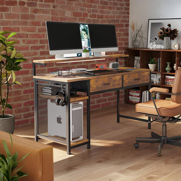 Emilio 138cm Computer Desk with 2 Drawers - Rustic Brown
