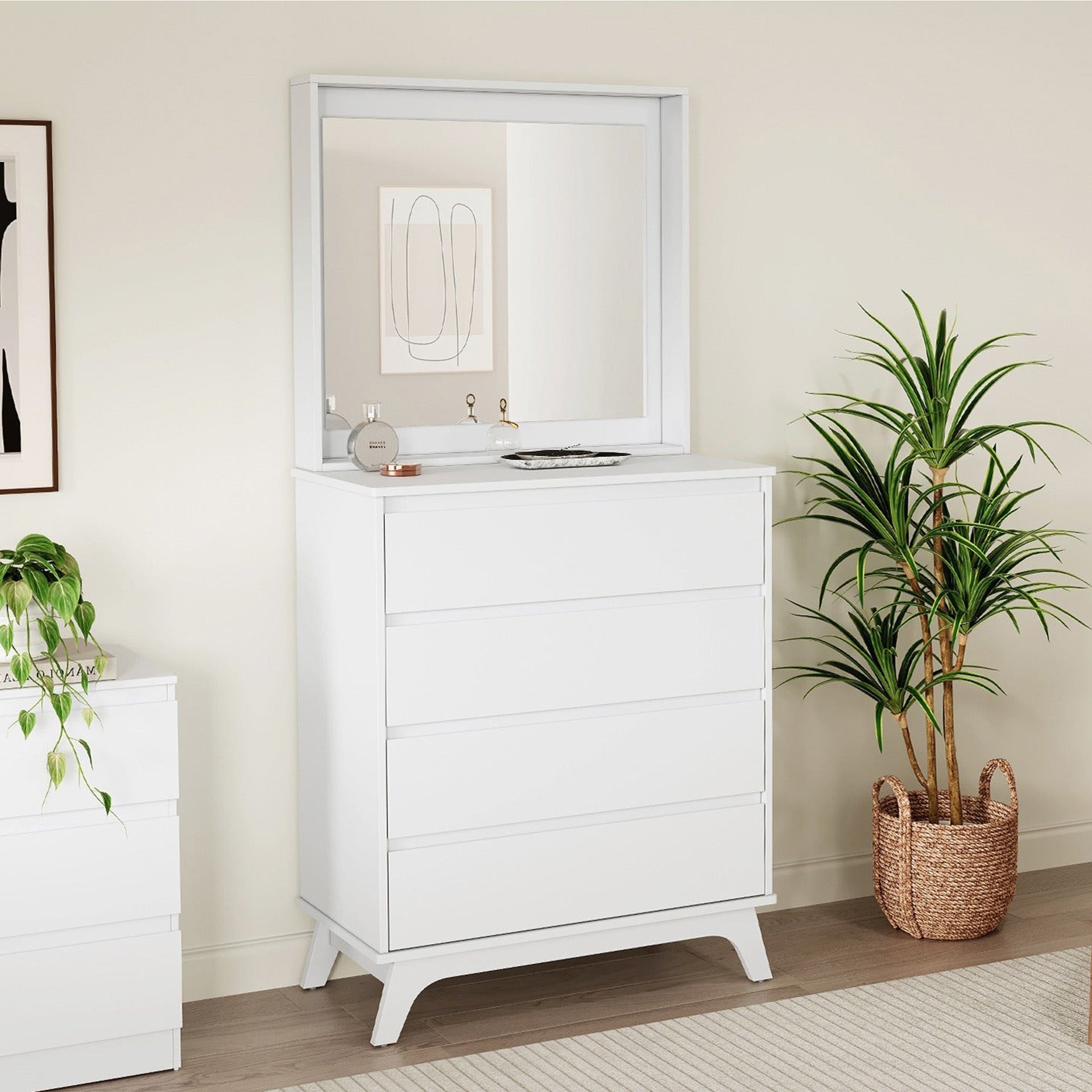 Mason 4 Drawers Dresser with Mirror - White – Treasurebox
