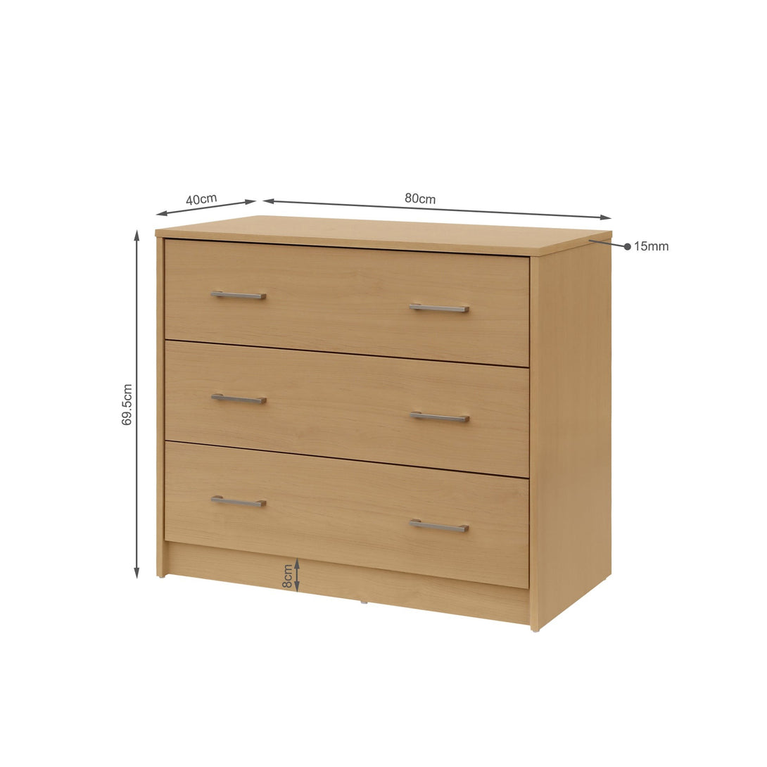 Nikola 3 Drawers Tallboy - Maple