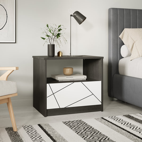 Dustin Bedside Table - Oak Grey + White