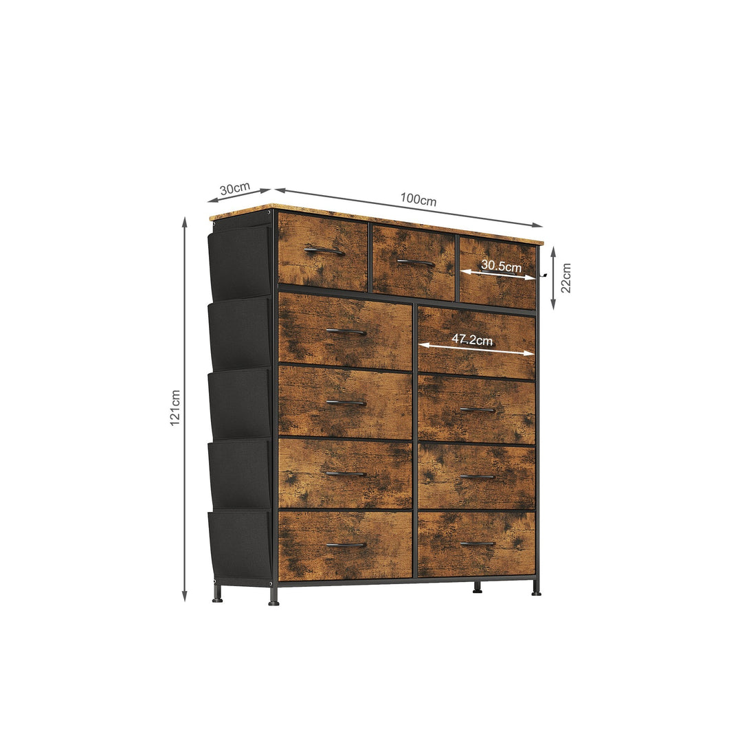 Paisley 11 Drawers Tallboy with Storage Bag - Rustic Brown