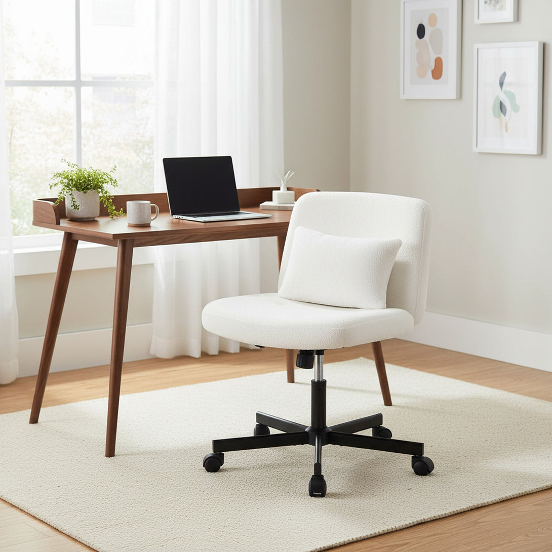 Aiden Swivel Office Chair with Lumbar Cushion - White