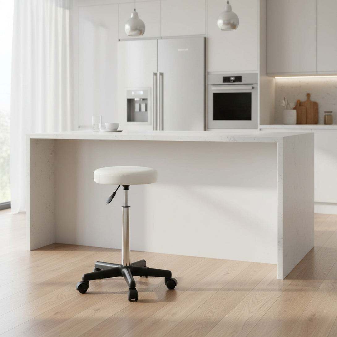 Rae Office Stool with PU Leather - White