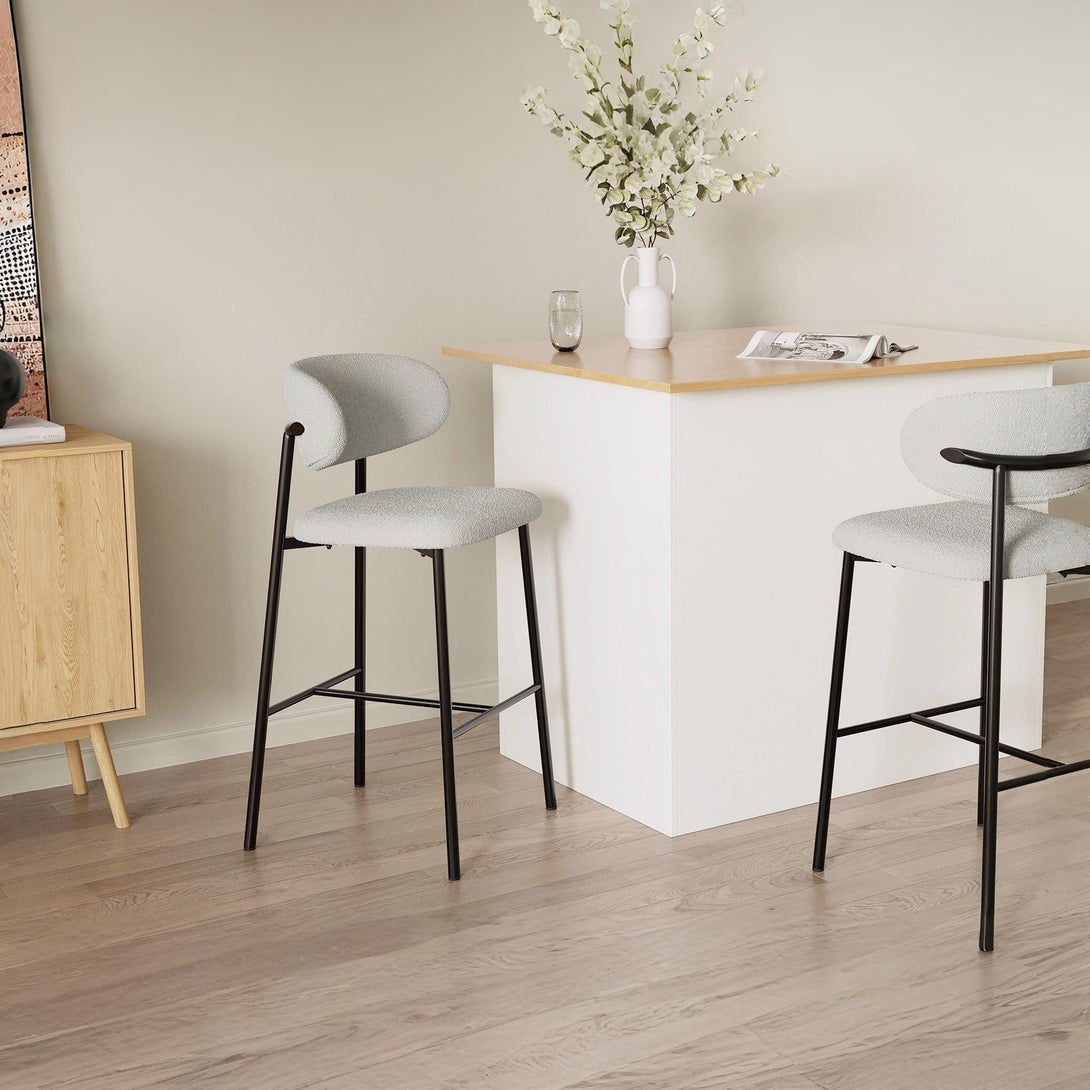 Tate Fabric Bar Stool - Set of 4 - Light Grey