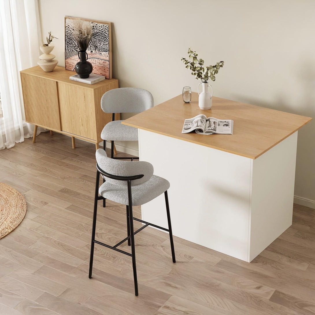 Tate Fabric Bar Stool - Set of 4 - Light Grey