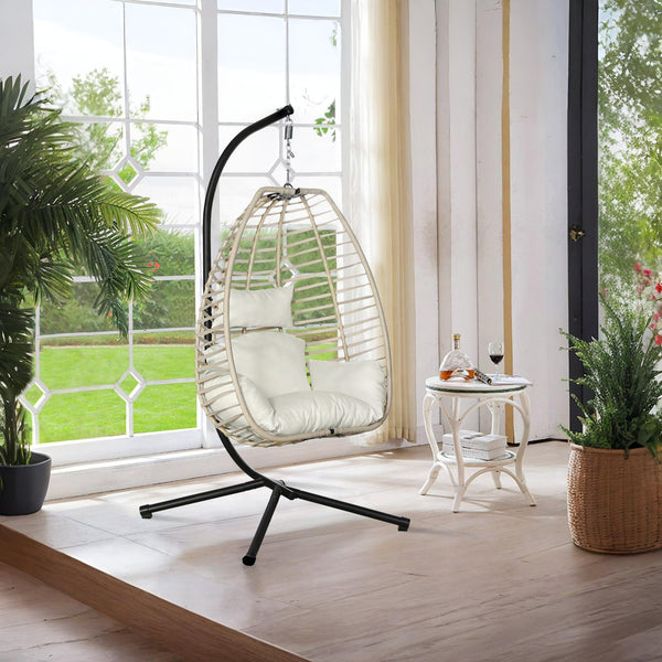 Aegina Outdoor Hanging Egg Chair - Natural + Cream