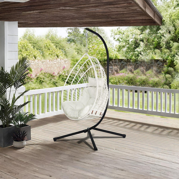 Chios Outdoor Hanging Egg Chair - Natural + White