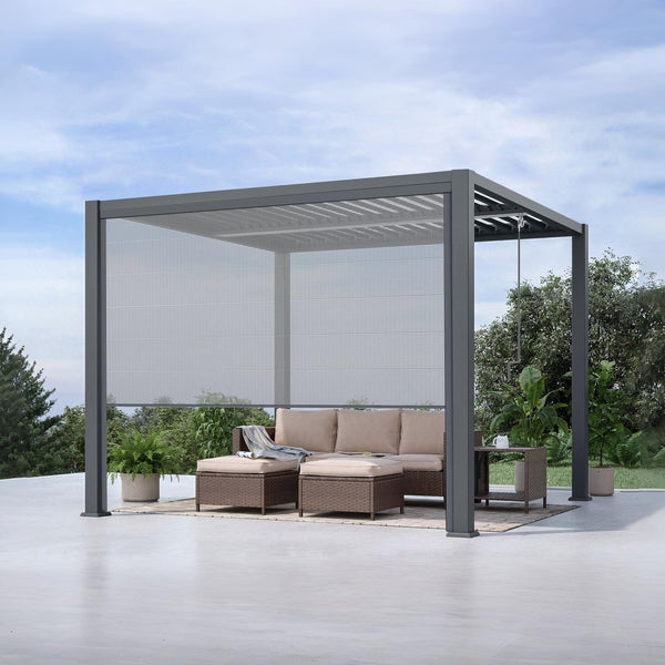 Toughout Louvre Roof Pergola Retractable Shade Blind - Charcoal Grey