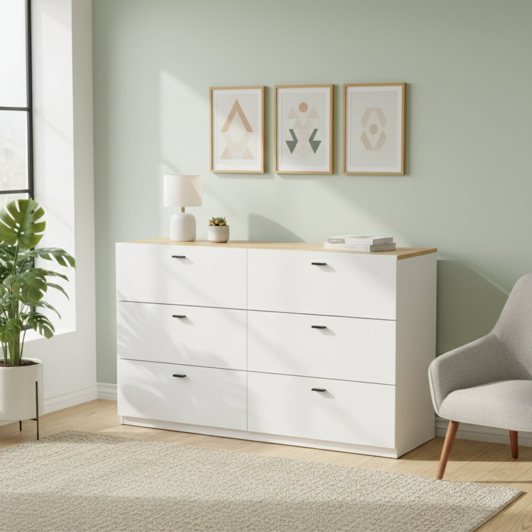 Hekla Low Boy 6 Drawer Chest Dresser - White