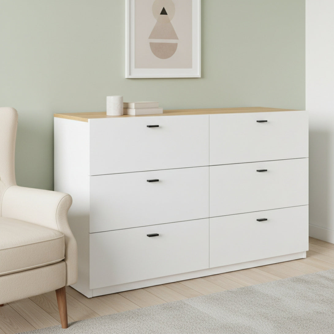 Hekla Low Boy 6 Drawer Chest Dresser - White