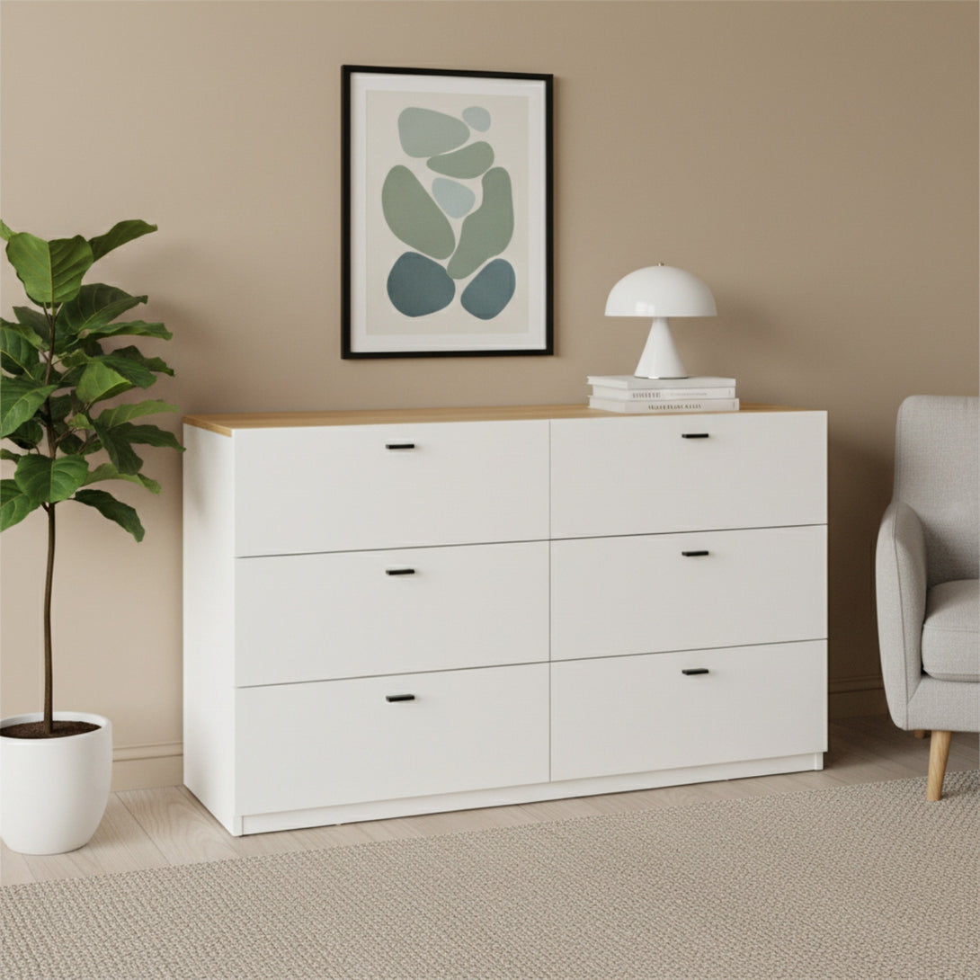 Hekla Low Boy 6 Drawer Chest Dresser - White