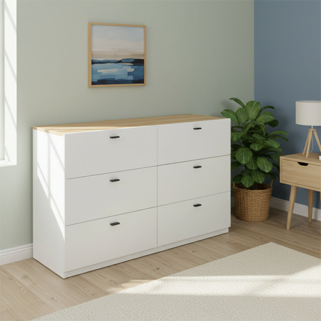 Hekla Low Boy 6 Drawer Chest Dresser - White