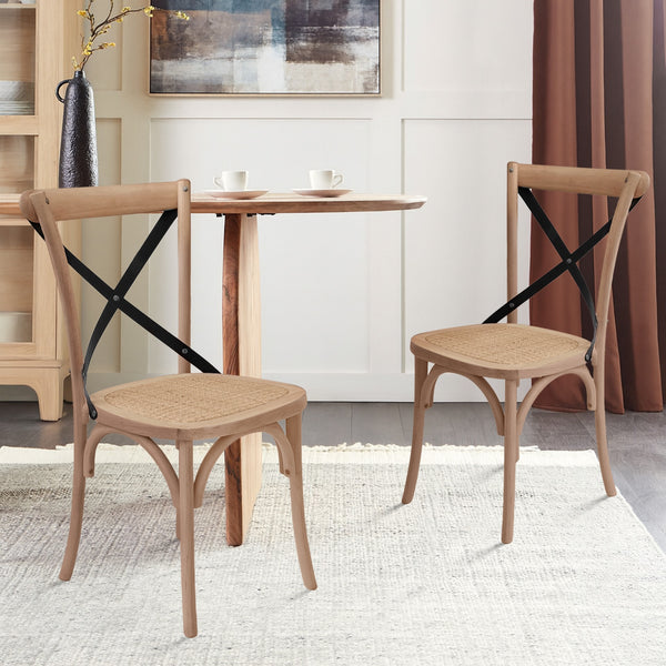 Aaron Dining Chair with Rattan Seat - Set of 2 - Oak