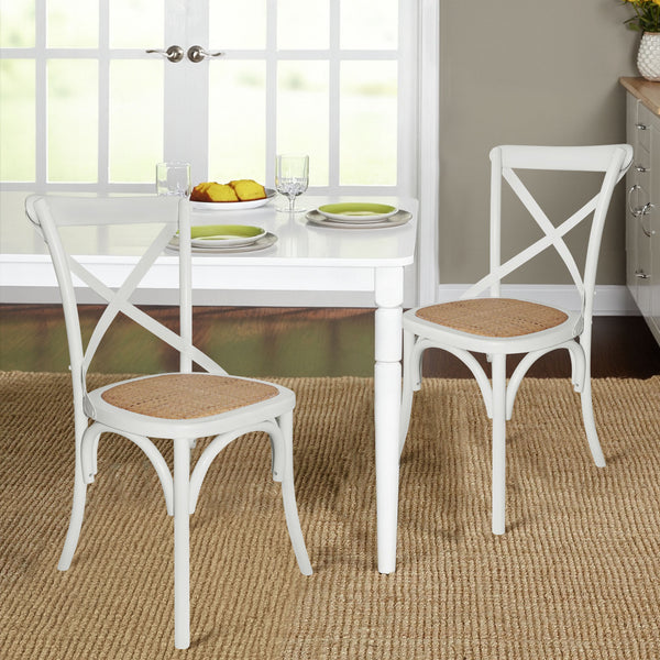 Aaron Dining Chair with Rattan Seat - Set of 2 - White