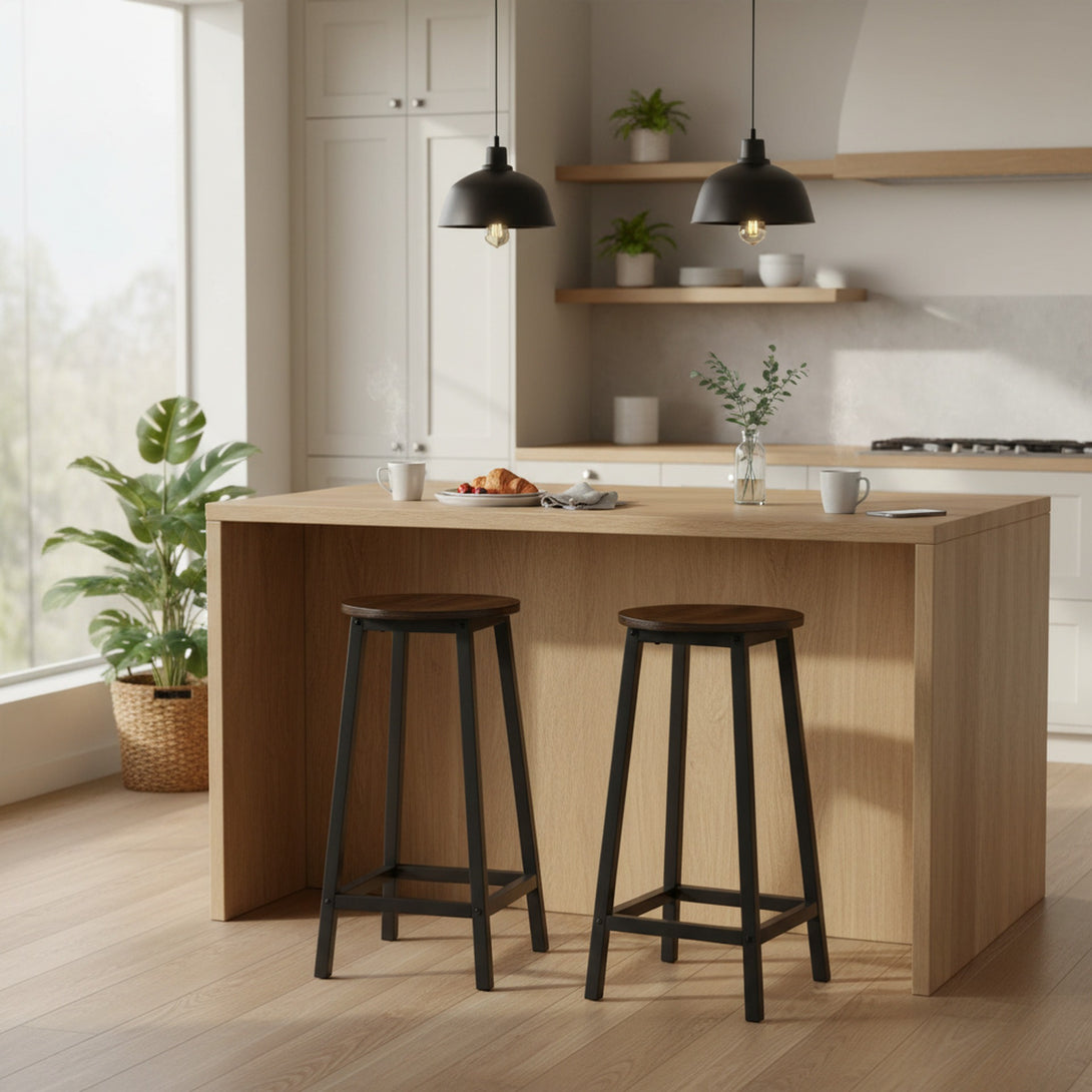 Brick Metal Bar Stool - Rustic Brown + Black