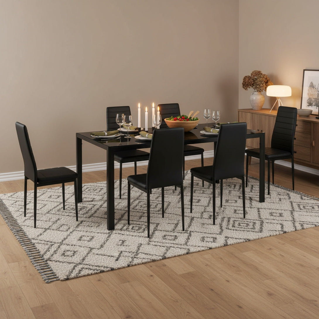 Samuel 7 Piece 1.8m Dining Set - Black | Elegant Dining – Treasurebox
