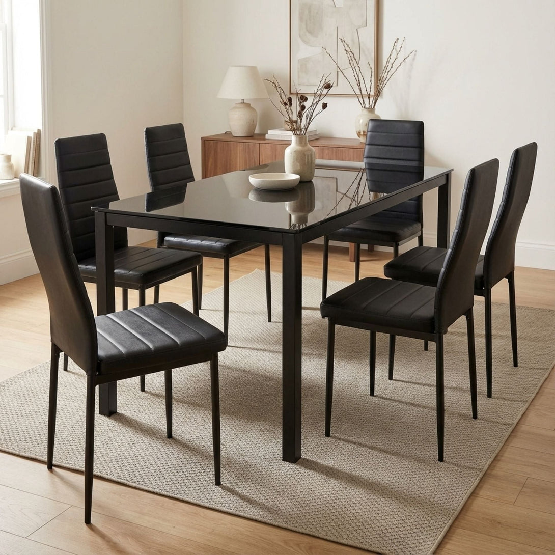 Samuel 7 Piece 1.8m Dining Set - Black | Elegant Dining – Treasurebox