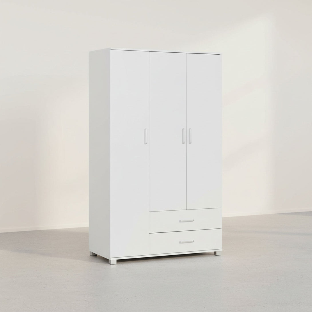 Bram 3 Door Wardrobe Cabinet with 2 Drawers - White
