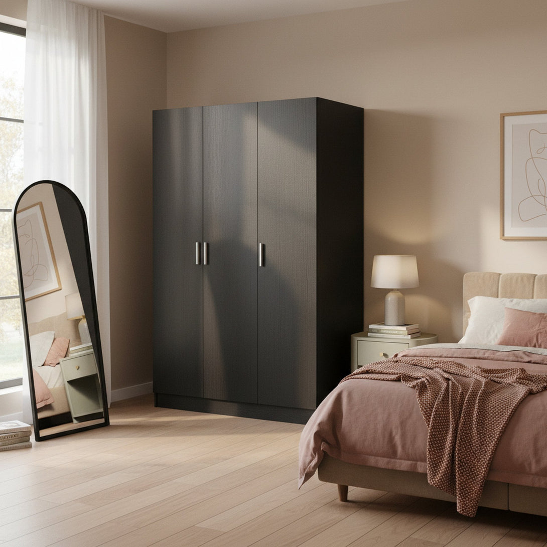 Bram 3 Door Wardrobe Cabinet - Black 